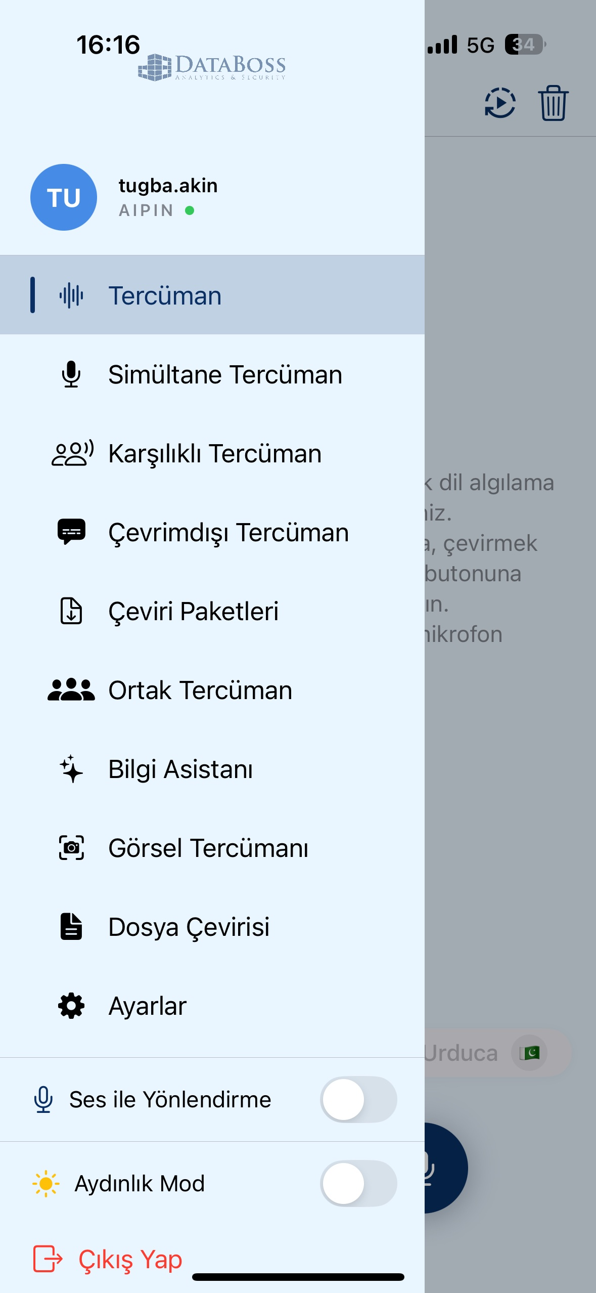AiPin mod menüsü ekranı